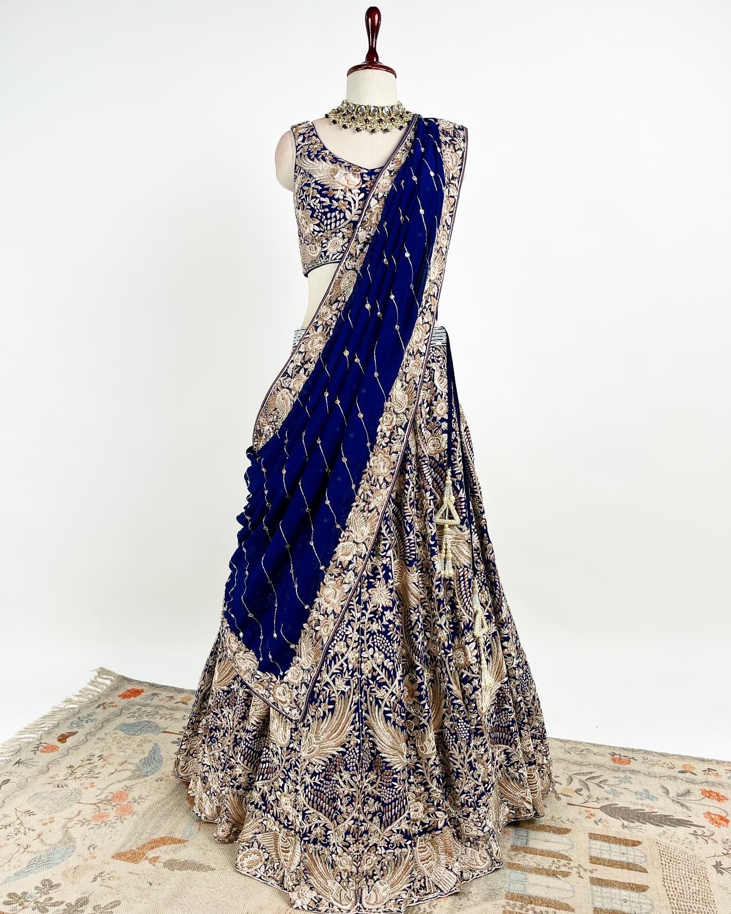 PARSI GARA LEHENGA WITH DETAILED CUTDANA & SEQUIN WORK