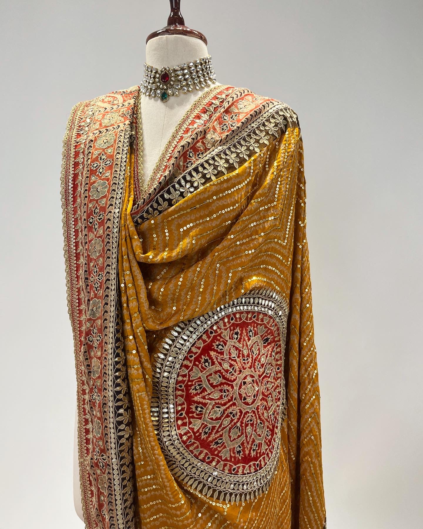 OCHRE AJRAKH BANDHANI DUPATTA