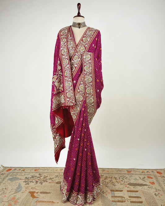 BANARASI BANDHANI SAREE WITH SIGNATURE MANDALA ZARDOSI PALLA WORK