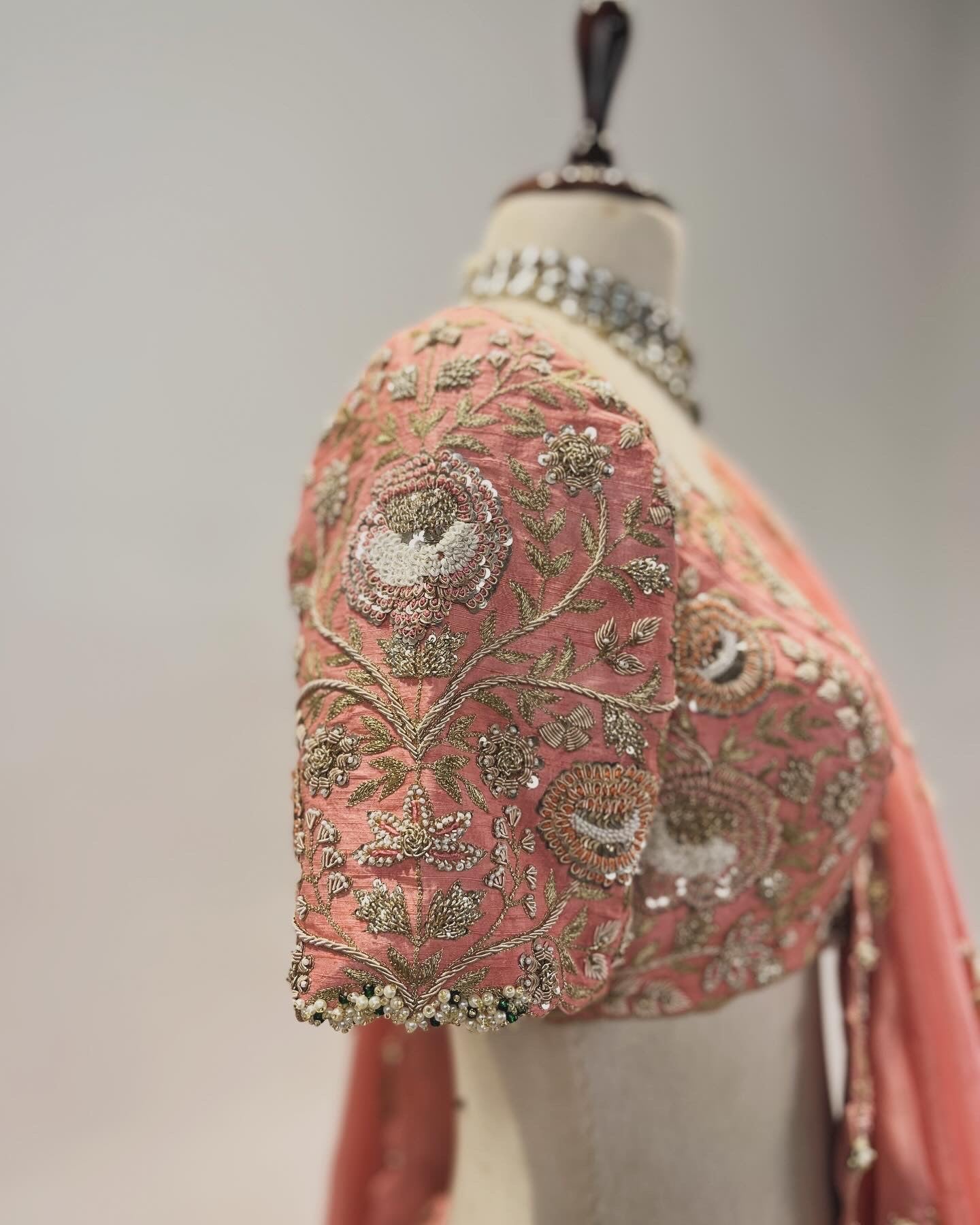 DUSTY PINK LEHENGA WITH MARODI, FRENCH KNOT, PEARL & ZARDOSI WORK