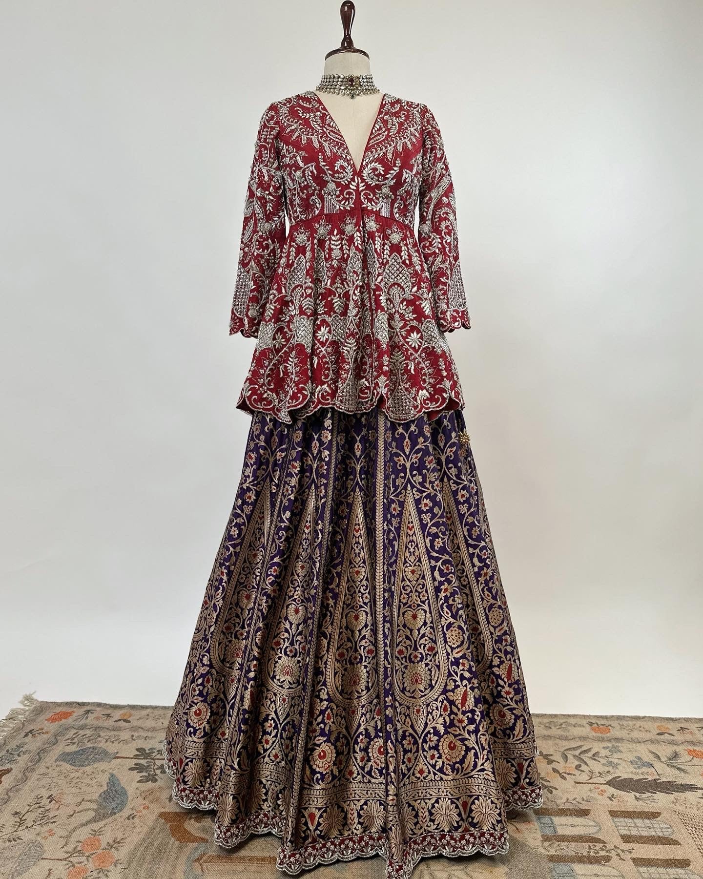 PEPLUM ZARDOSI & HANDLOOM BANARASI MEENA WEAVE LEHENGA ENSEMBLE