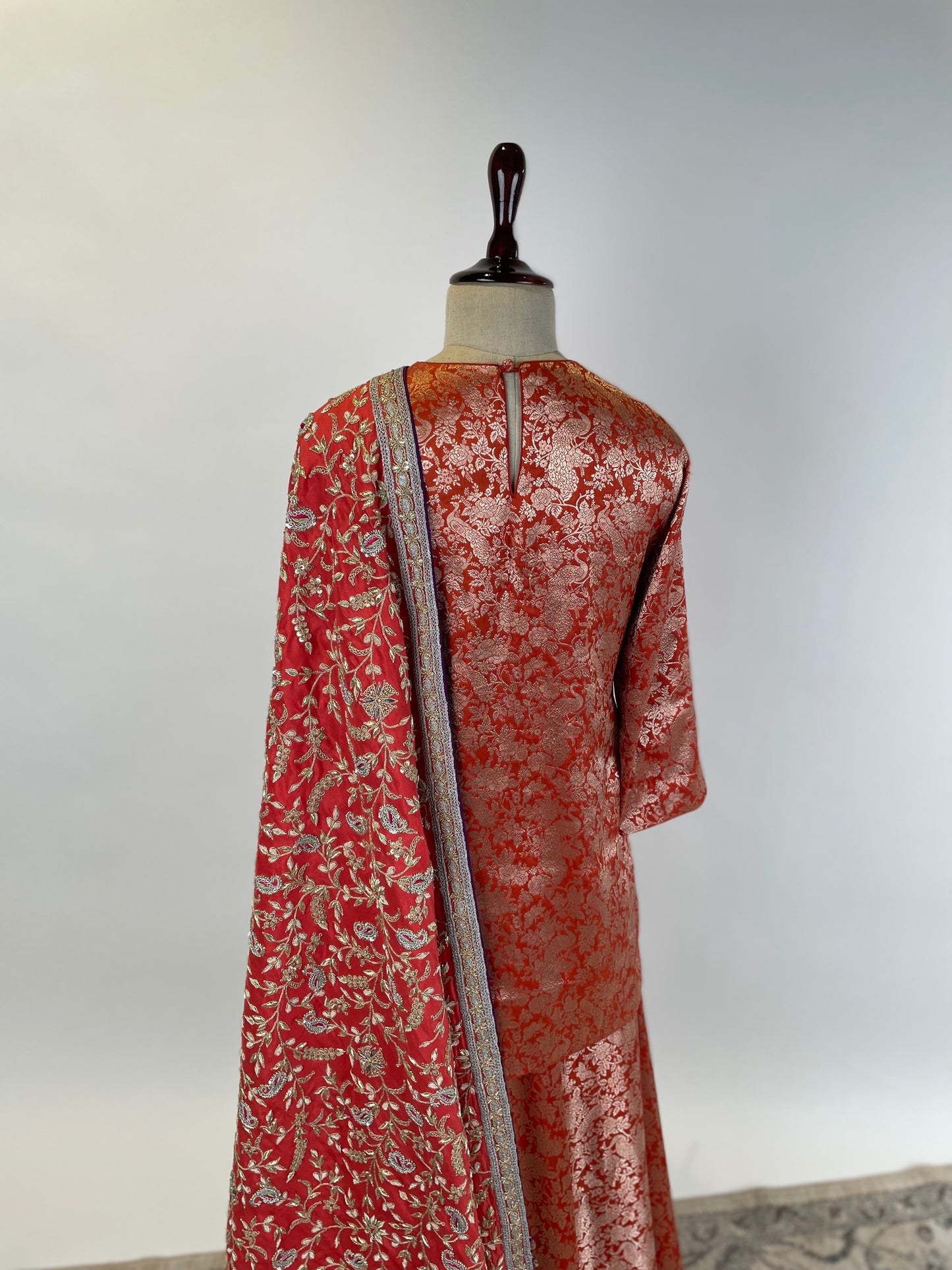 Burnt Orange Banarasi Sharara Set with Marodi and Zardosi Embroidered Dupatta