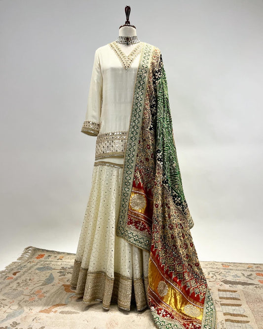 AJRAKH BANDHANI MUKAISH & ABLA WORK SHARARA SET