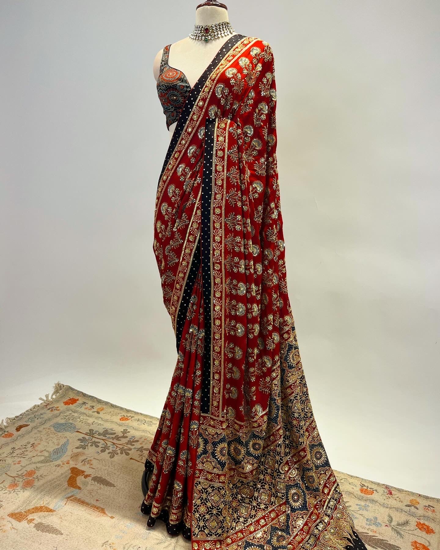 AJRAKH SAREE WITH HEAVY SEQUIN WORK