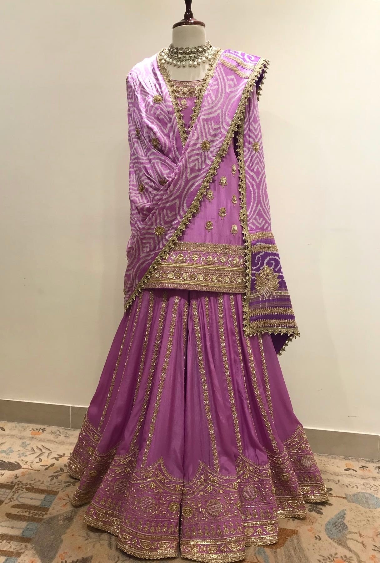 OMBRE LAVENDER HUES WITH MARODI, FRENCH KNOTS, ZARDOSI & BANDHEJ SHARARA