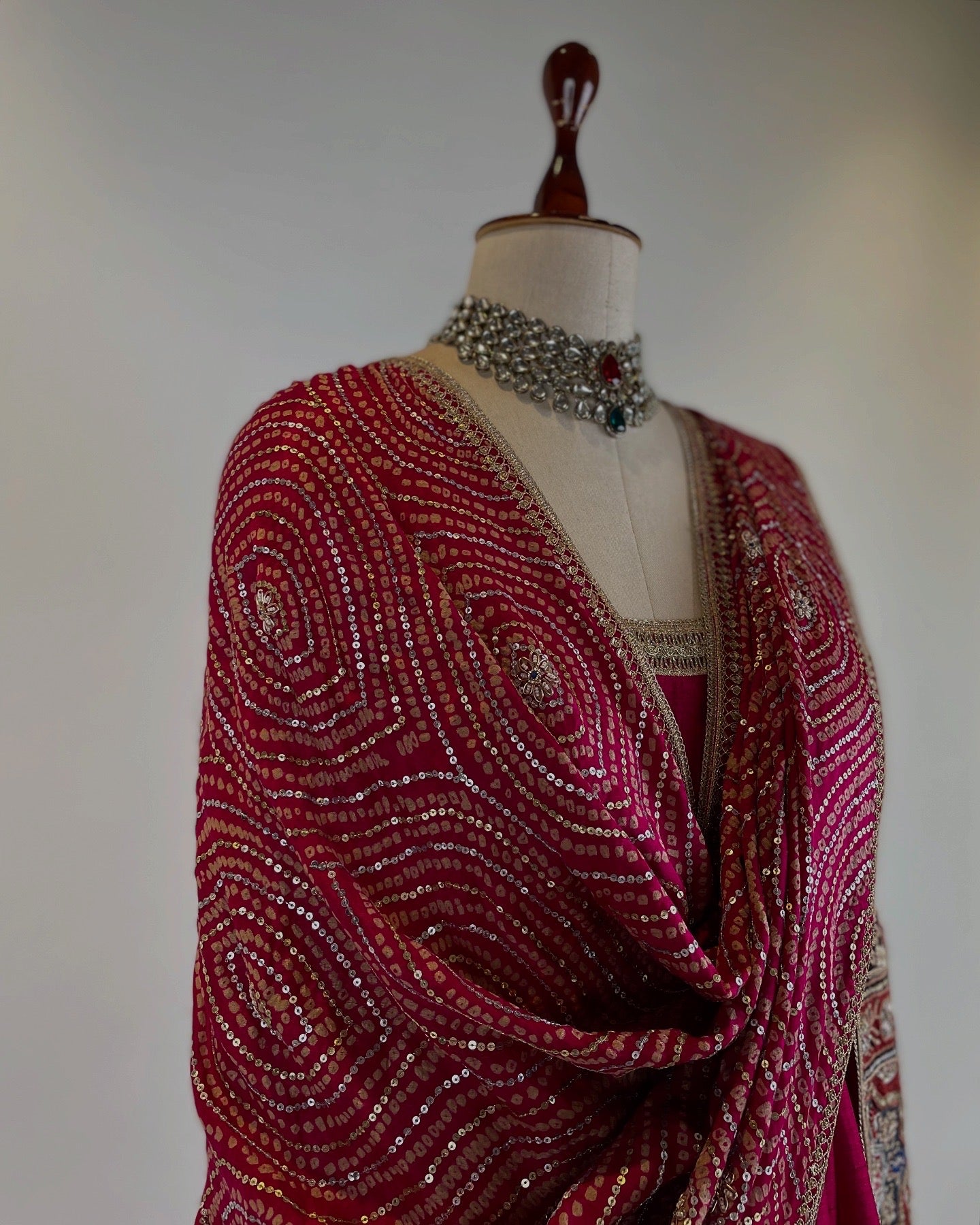 PINK ANARKALI WITH BANDHANI-AJRAKH EMBROIDERED DUPATTA