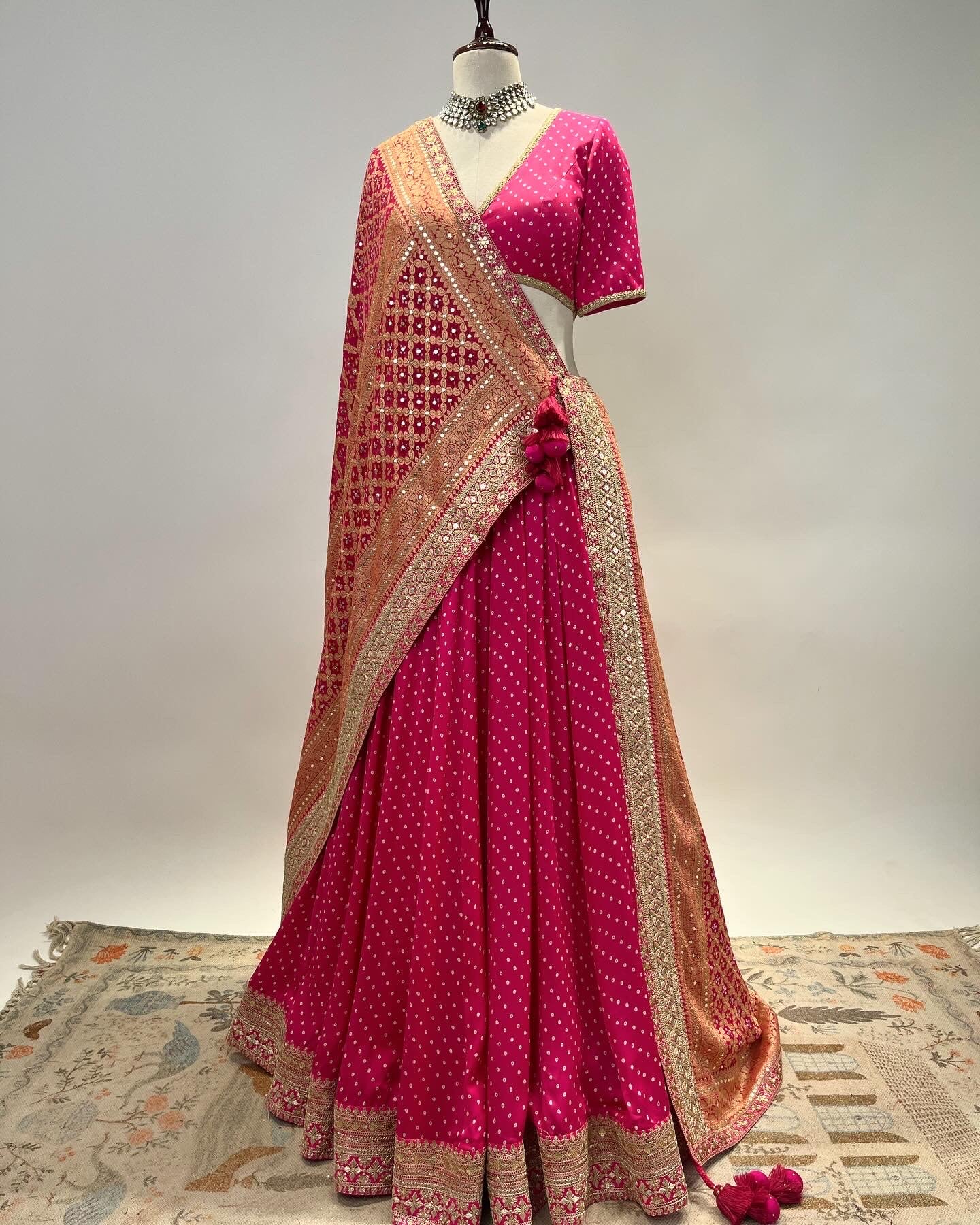 BANARASI BANDHANI LEHENGA IN HOT PINK