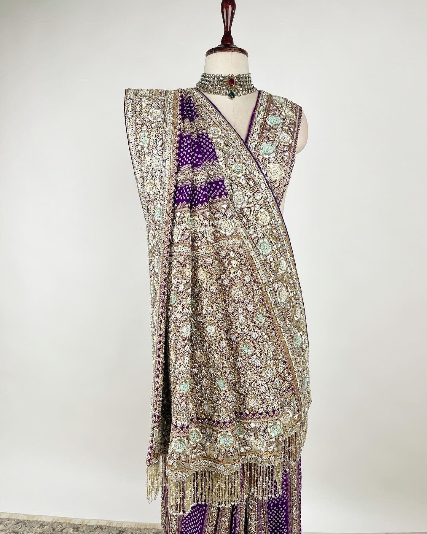 PURPLE RAI BANDHEJ SAREE WITH INTRICATE ZARDOSI DETAILING