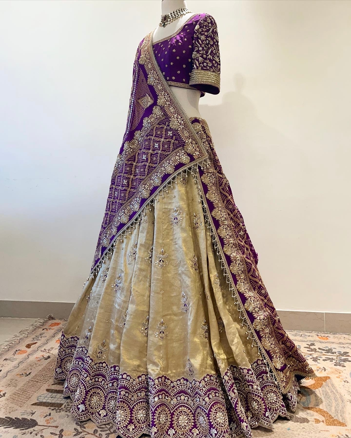 PURE TISSUE SILK LEHENGA IN GANGA JAMUNA ZARDOSI & GOTA WORK