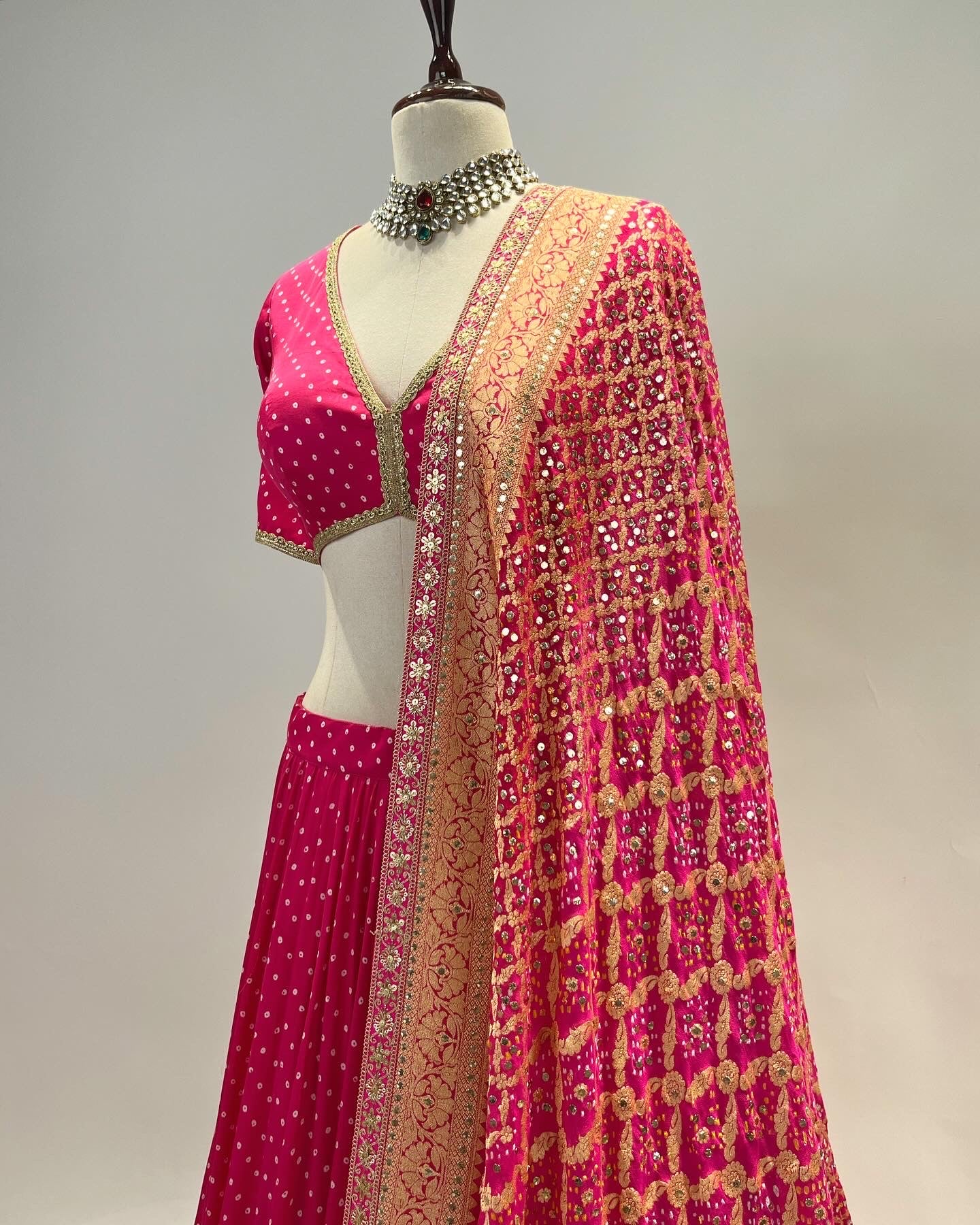 BANARASI BANDHANI LEHENGA IN HOT PINK