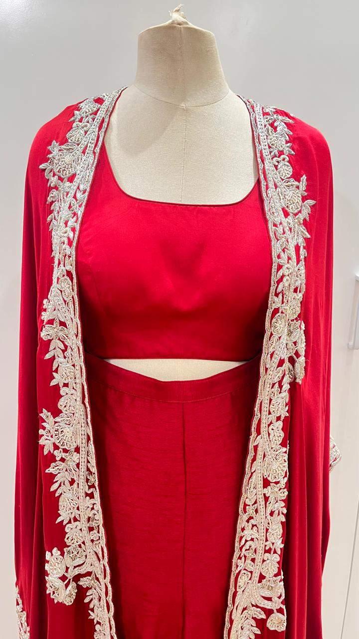 RED CAPE WITH PANT AND BLOUSE