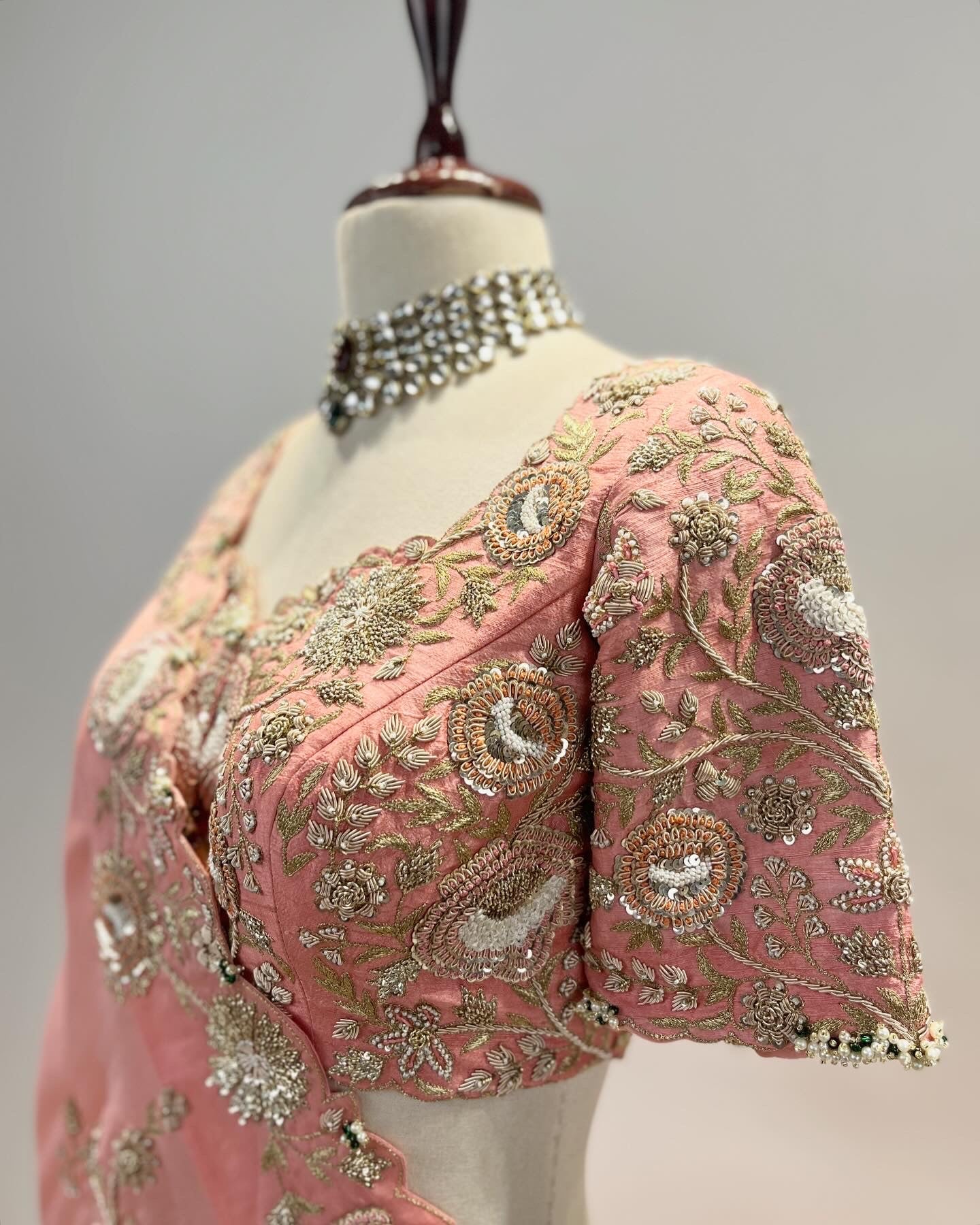 DUSTY PINK LEHENGA WITH MARODI, FRENCH KNOT, PEARL & ZARDOSI WORK