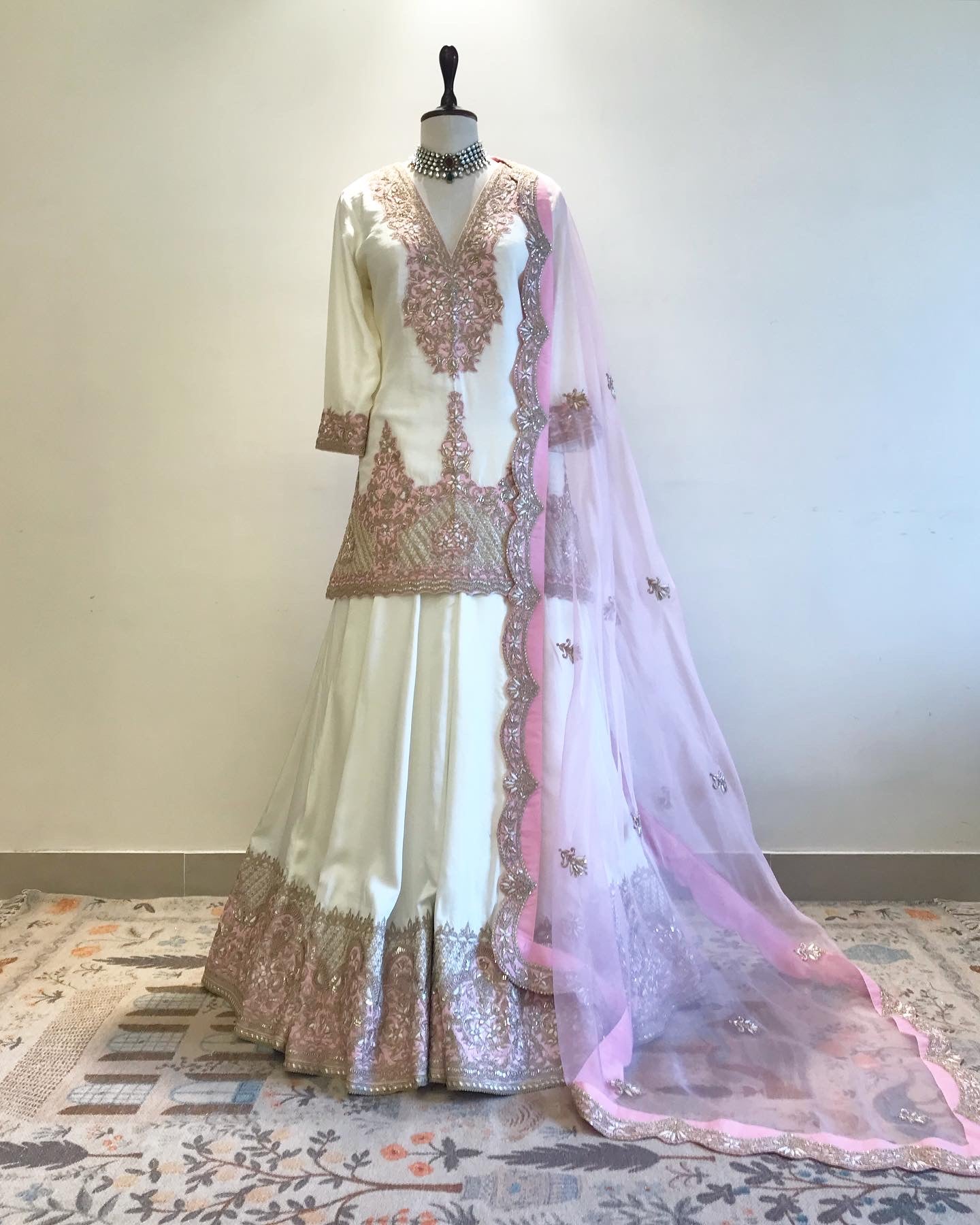 PASTEL PINK & WHITE ZARDOSI & MARODI WORK SHARARA