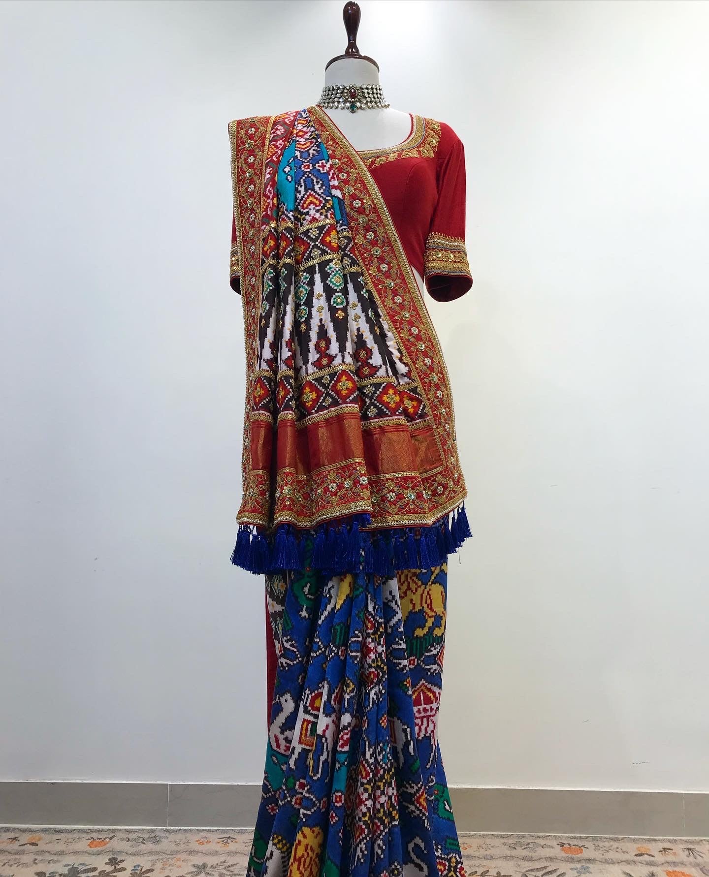 BLUE DOUBLE IKAT PATAN PATOLA SAREE IN MARODI