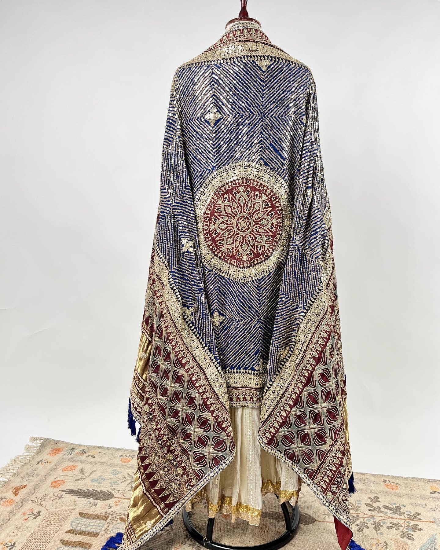 DARK BLUE AJRAKH BANDHANI DUPATTA IN MARODI & GOTAPATTI EMBROIDERY