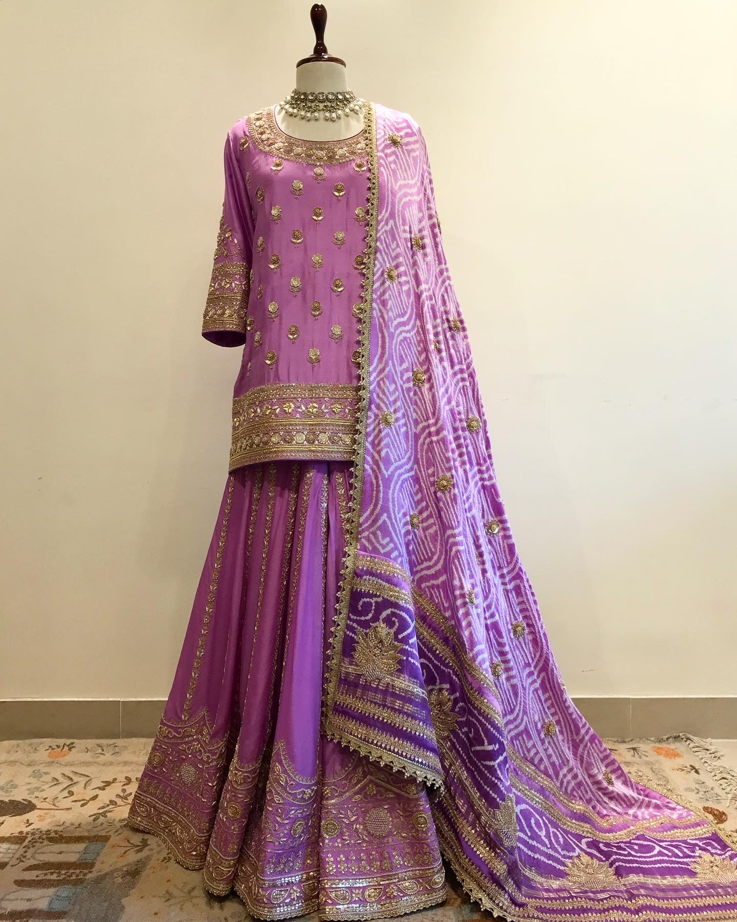 OMBRE LAVENDER HUES WITH MARODI, FRENCH KNOTS, ZARDOSI & BANDHEJ SHARARA