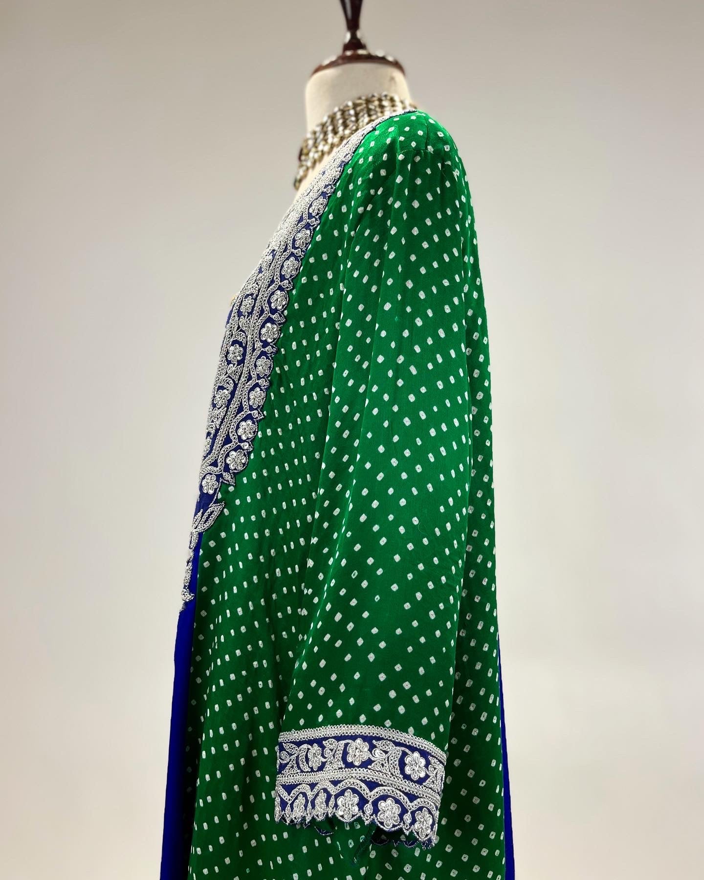 ROYAL BLUE & EMERALD GREEN AABHA ENSEMBLE IN SILVER MARODI & BANDHEJ WORK