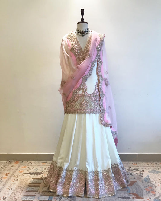 PASTEL PINK & WHITE ZARDOSI & MARODI WORK SHARARA