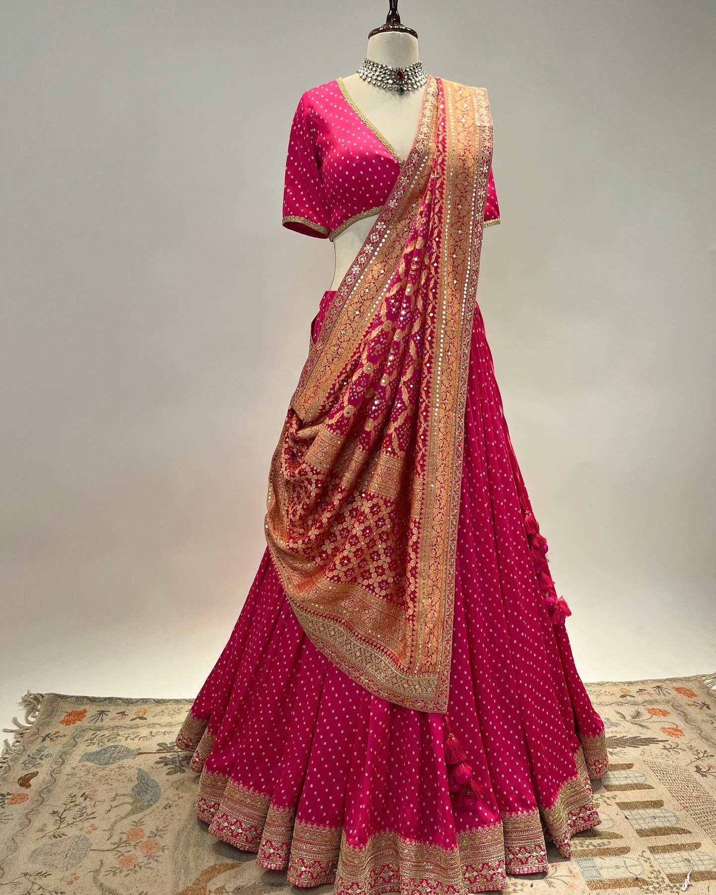 BANARASI BANDHANI LEHENGA IN HOT PINK