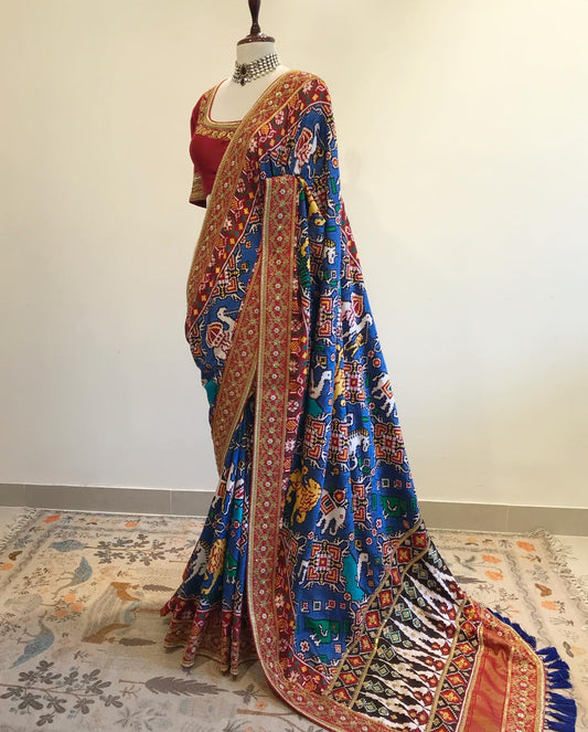 BLUE DOUBLE IKAT PATAN PATOLA SAREE IN MARODI