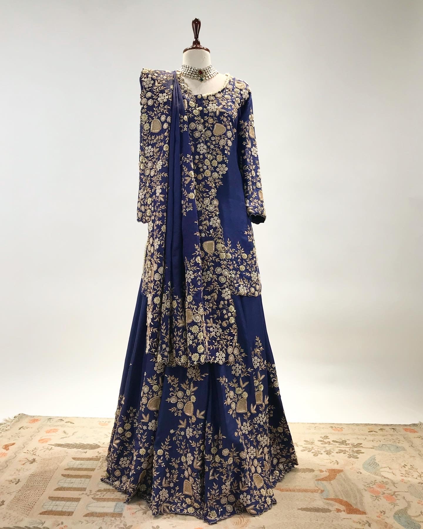 FLORAL RESPLENDENCE IN NAVY TONE SHARARA ENSEMBLE IN ZARDOSI & PEARL WORK