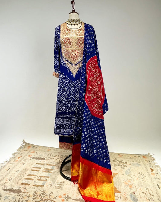 BANDHEJ AABHA ENSEMBLE WITH MARODI WORK & HANDLOOM KANJEEVARAM-BANDHEJ DUPATTA