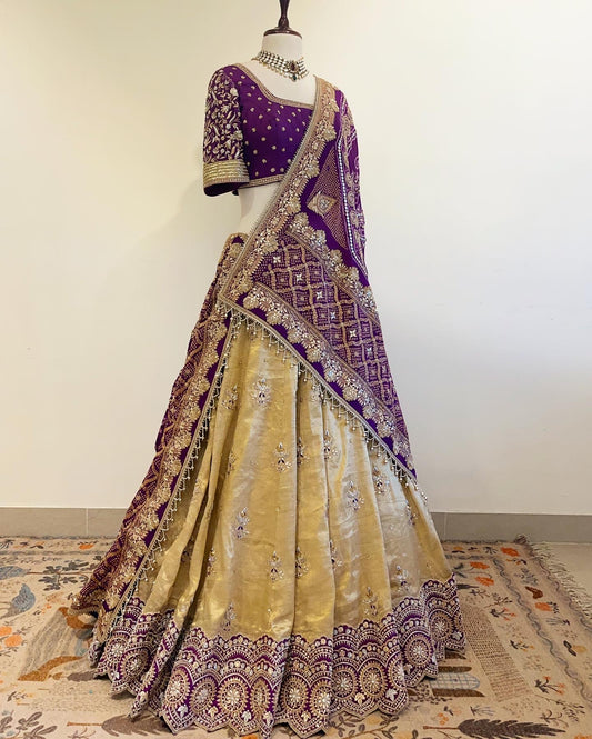 PURE TISSUE SILK LEHENGA IN GANGA JAMUNA ZARDOSI & GOTA WORK