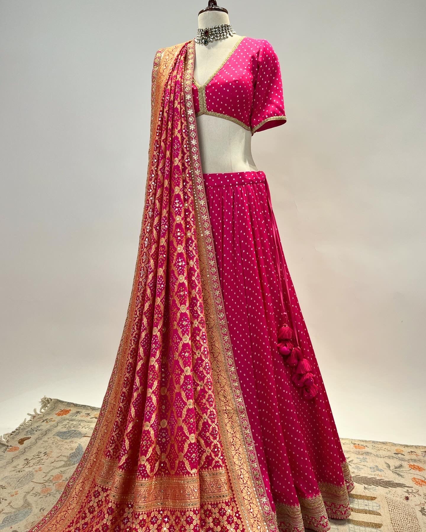 BANARASI BANDHANI LEHENGA IN HOT PINK