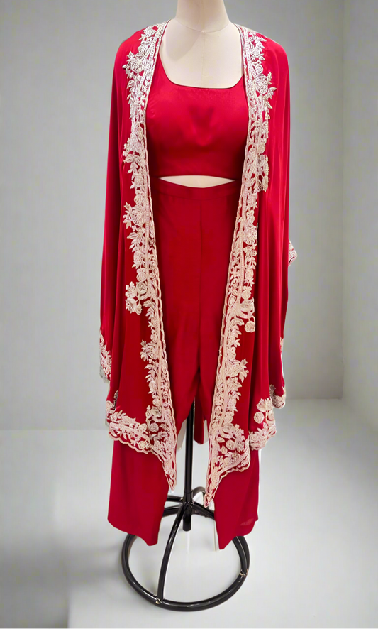 RED CAPE WITH PANT AND BLOUSE