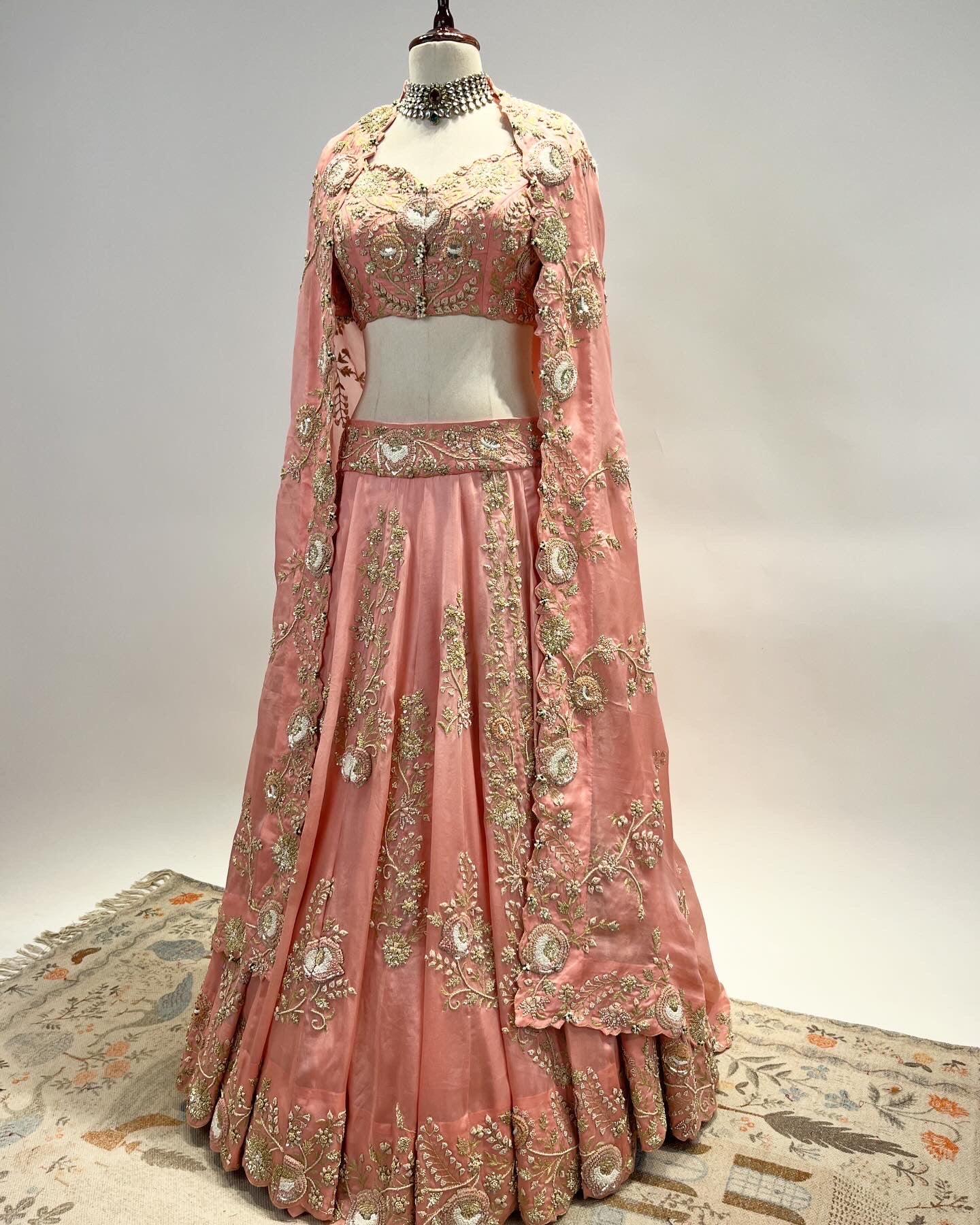 DUSTY PINK LEHENGA WITH MARODI, FRENCH KNOT, PEARL & ZARDOSI WORK