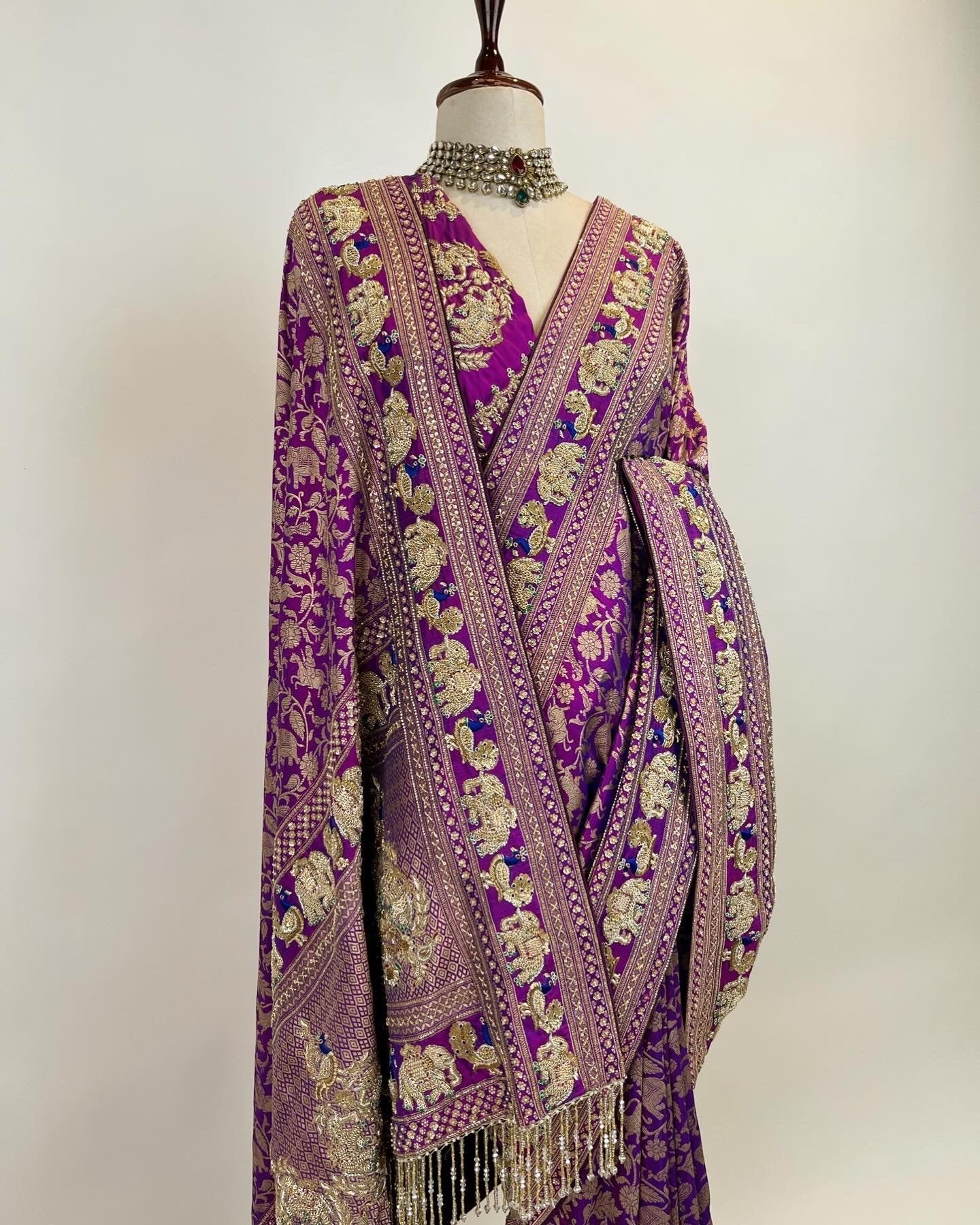 PURE BANARASI KADWA WEAVE SHIKARGAH SAREE IN ZARDOSI AND ZARI WORK