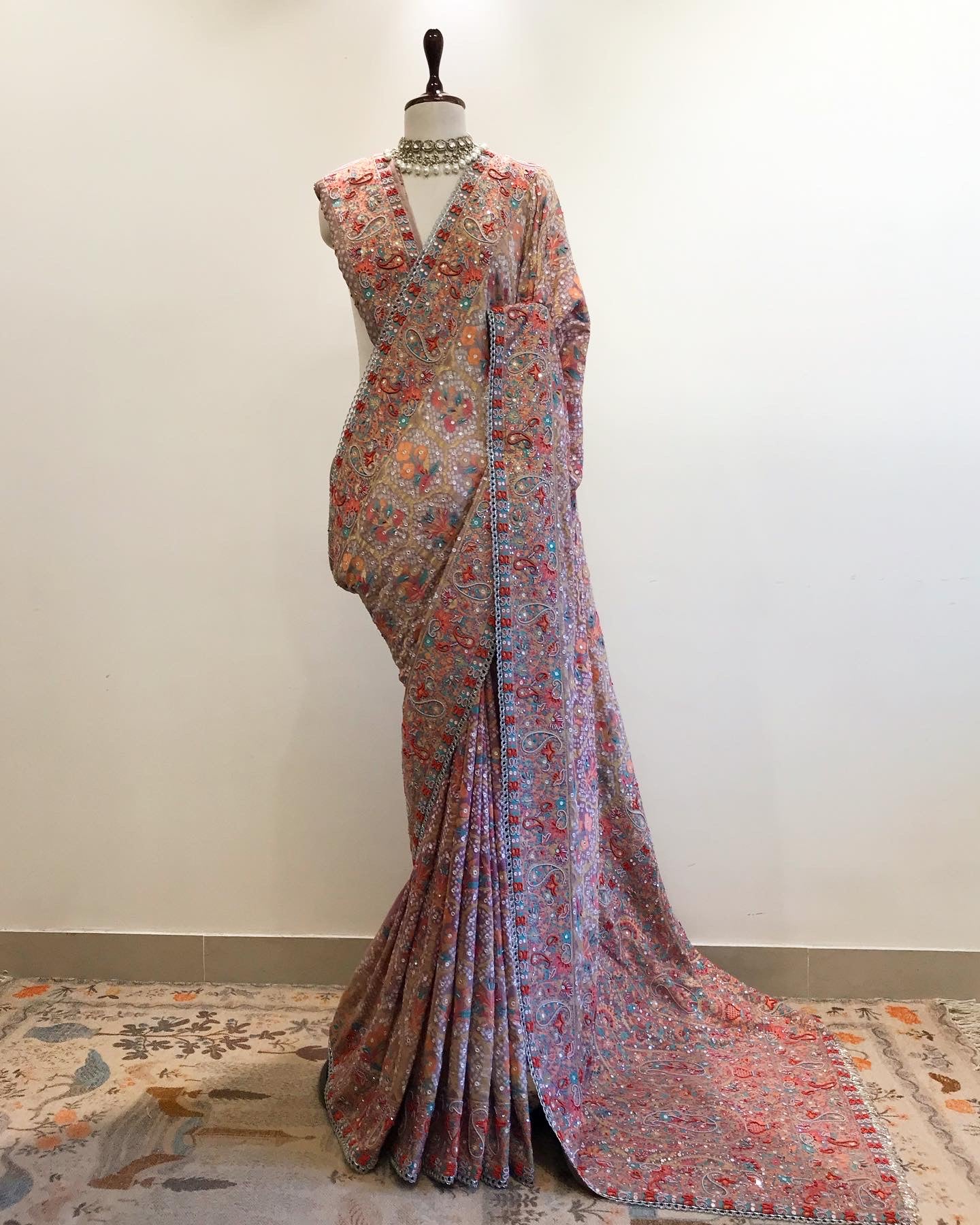 JAMEWAR & RAI BANDHEJ SAREE WITH BAREEK AABLA, PEARL & SEQUIN WORK