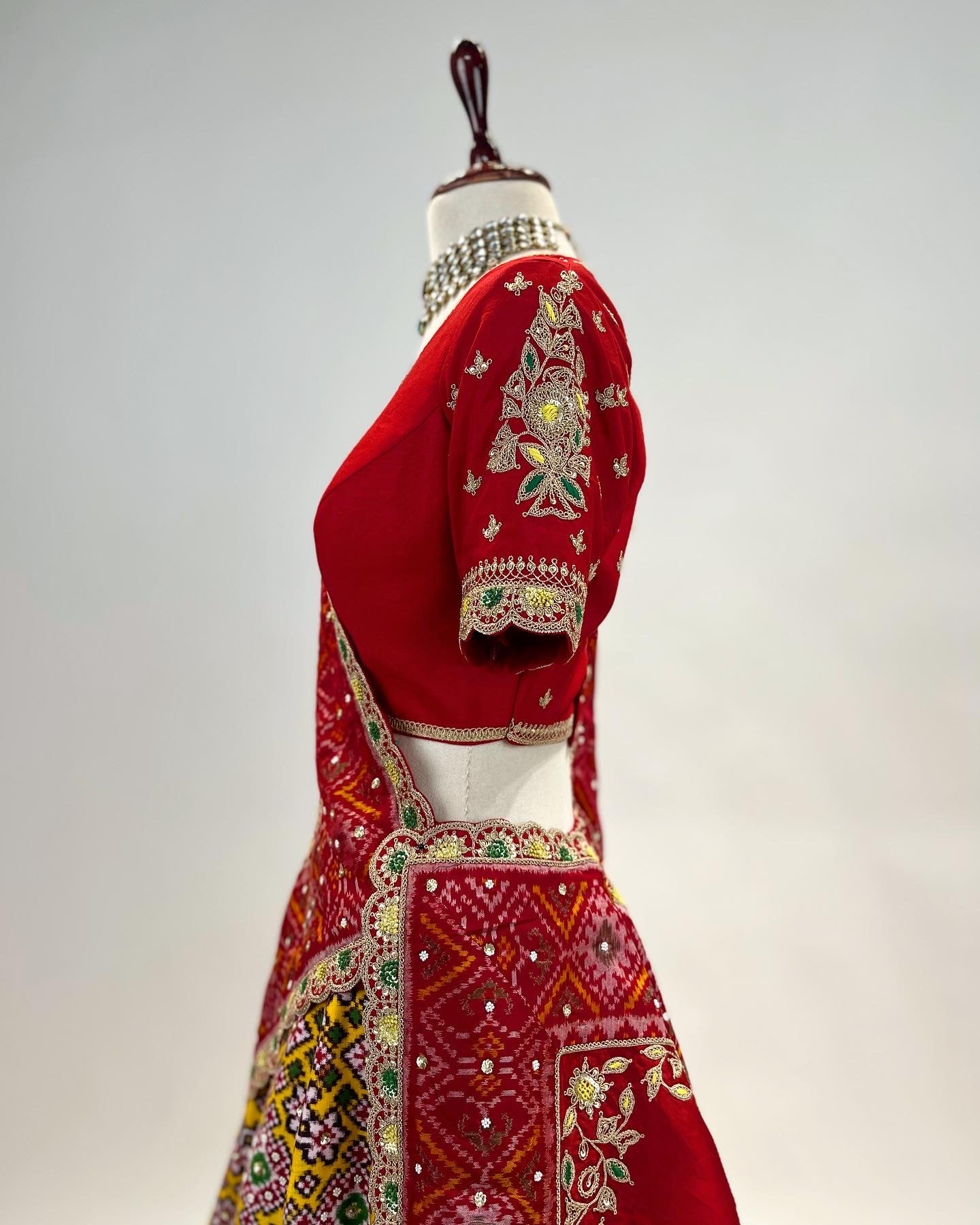 DOUBLE IKAT PATAN PATOLA LEHENGA IN MARODI & RESHAM JALI WORK