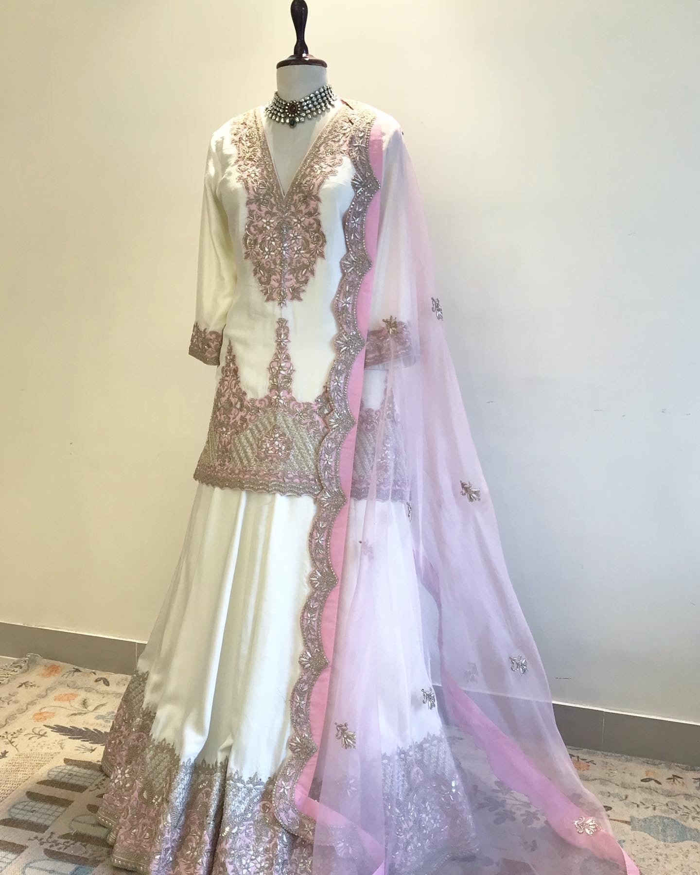 PASTEL PINK & WHITE ZARDOSI & MARODI WORK SHARARA