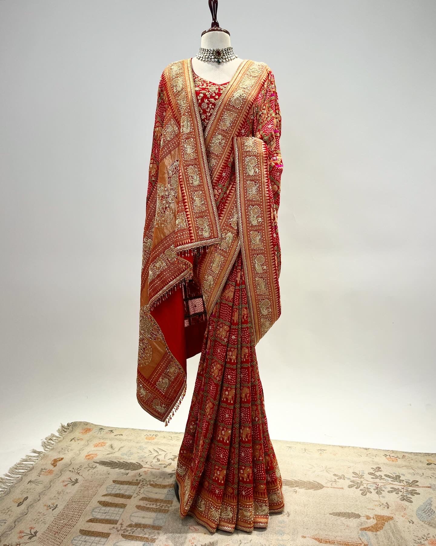 GHARCHOLA SAREE WITH PATOLA WEAVE ZARDOSI & MARODI WORK