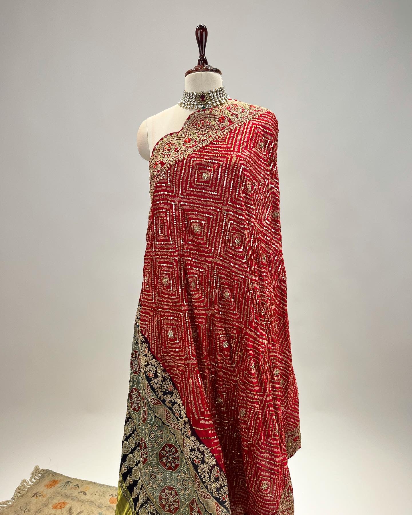 RED AJRAKH BANDHANI DUPATTA