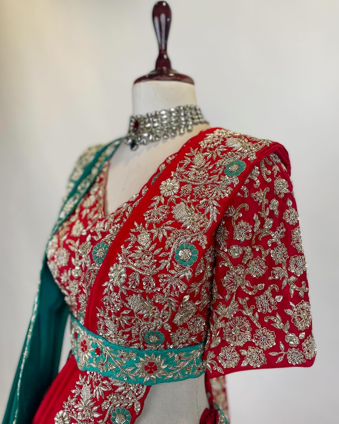 Kadwa Benarasi Lehenga in Zardosi with double drape dupatta and belt