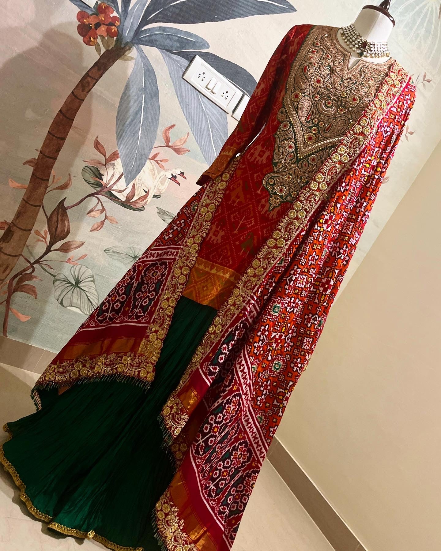 RED & GREEN PATAN PATOLA WEAVE SHARARA