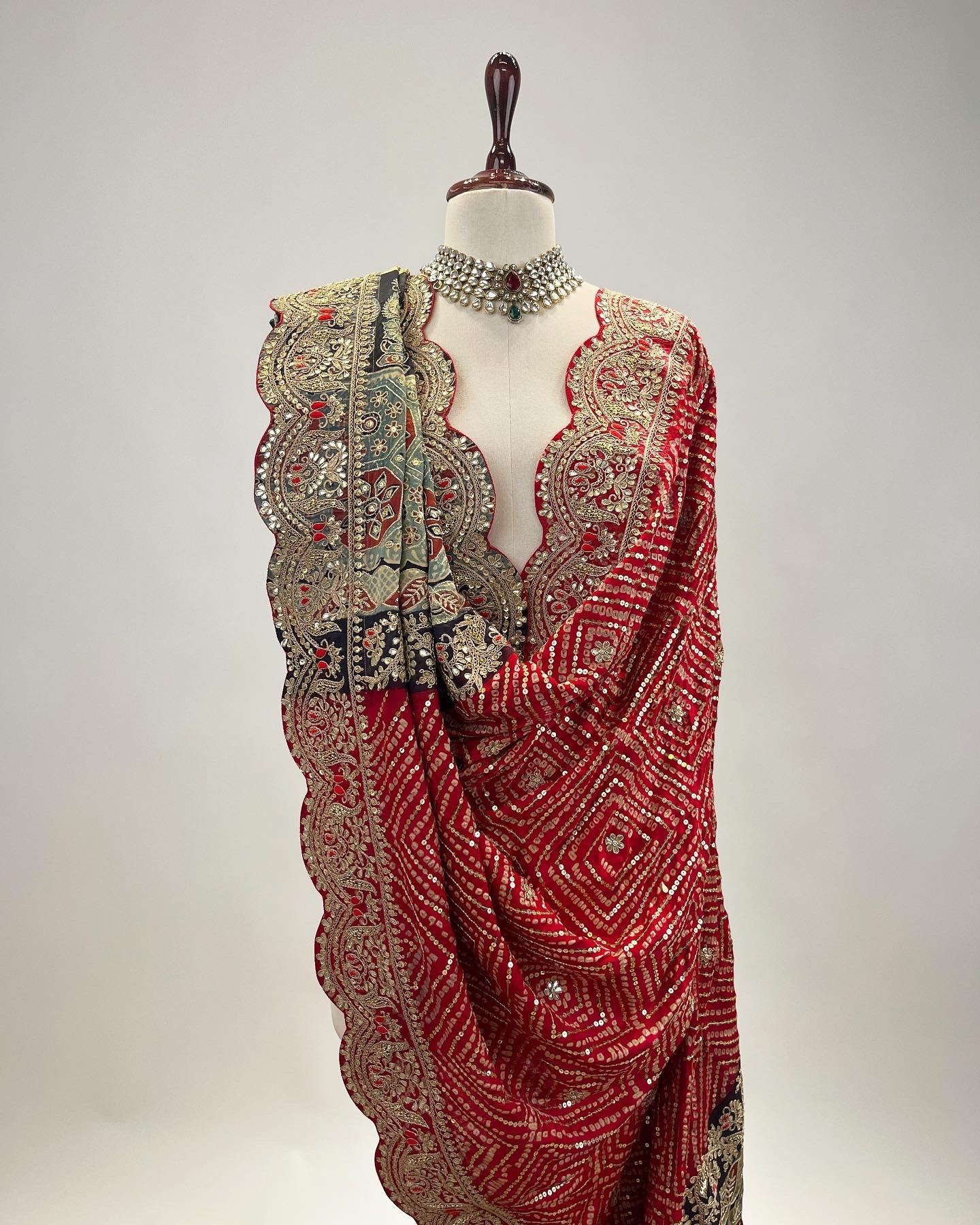 RED AJRAKH BANDHANI DUPATTA