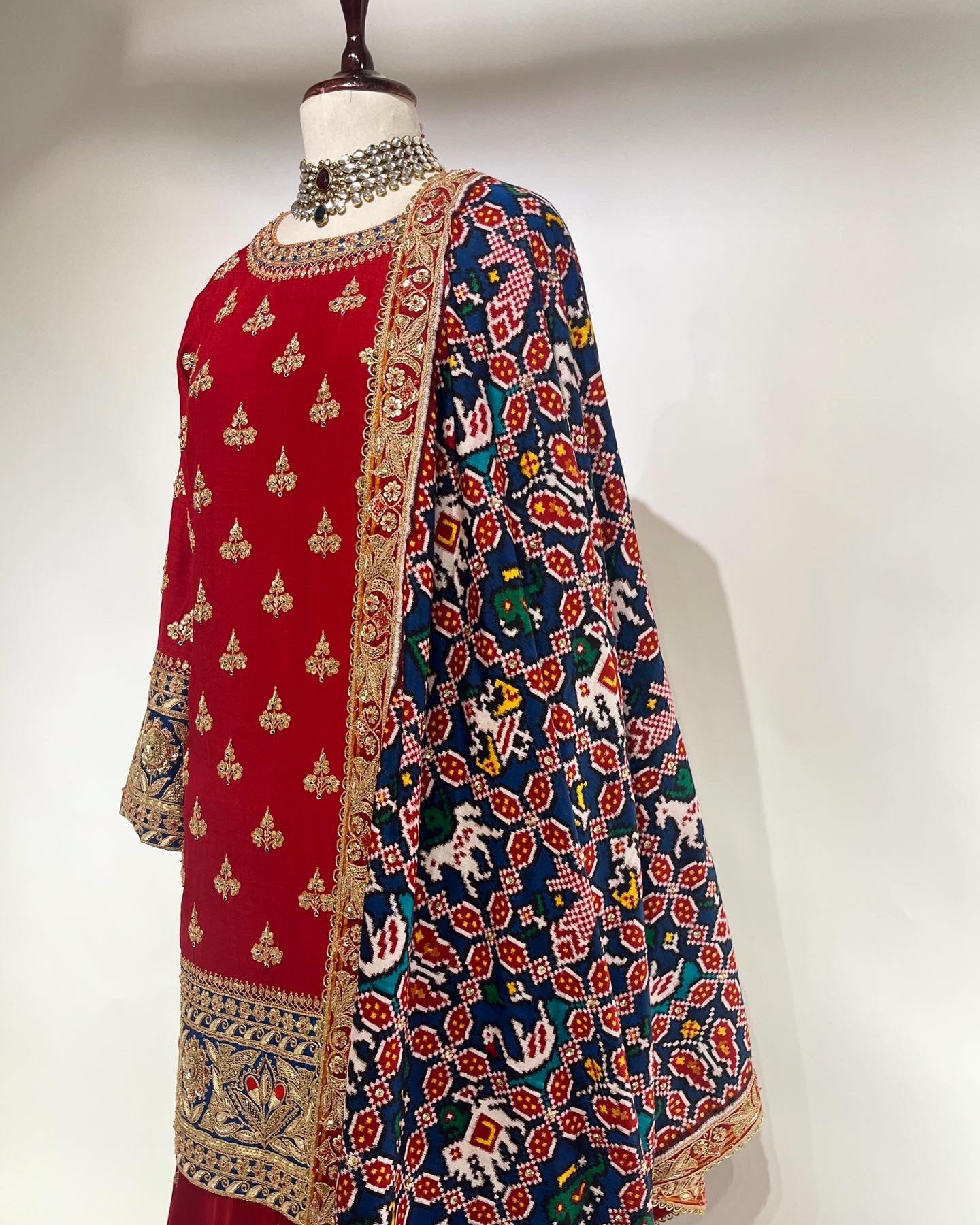 FINE MARODI WITH PATAN PATOLA WEAVE SHARARA ON PURE MUNGA SILK