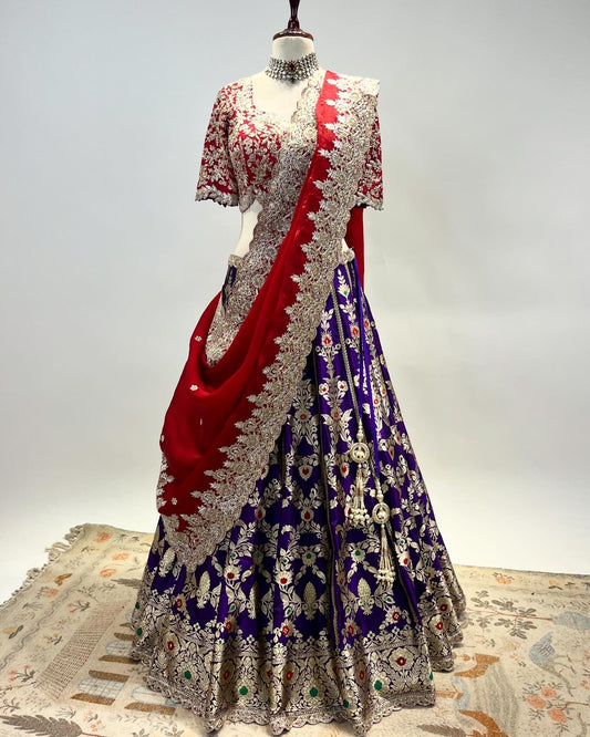 PURE KADWA WEAVE LEHENGA WITH ZARDOSI WORK DUPATTA & BLOUSE