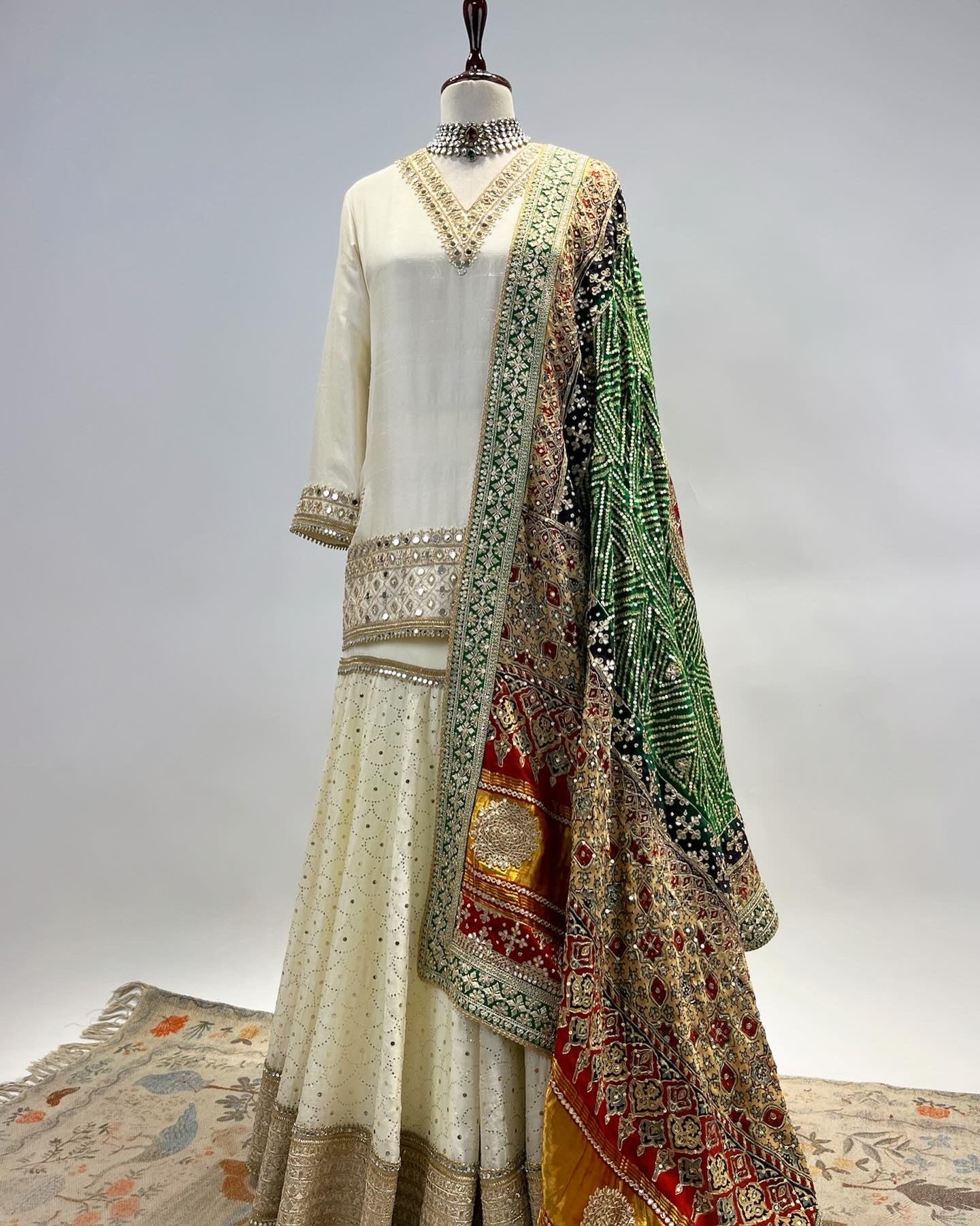 AJRAKH BANDHANI MUKAISH & ABLA WORK SHARARA SET