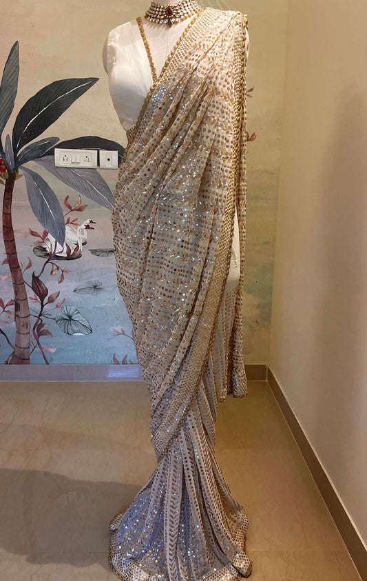 OFF WHITE BADLA WORK SAREE