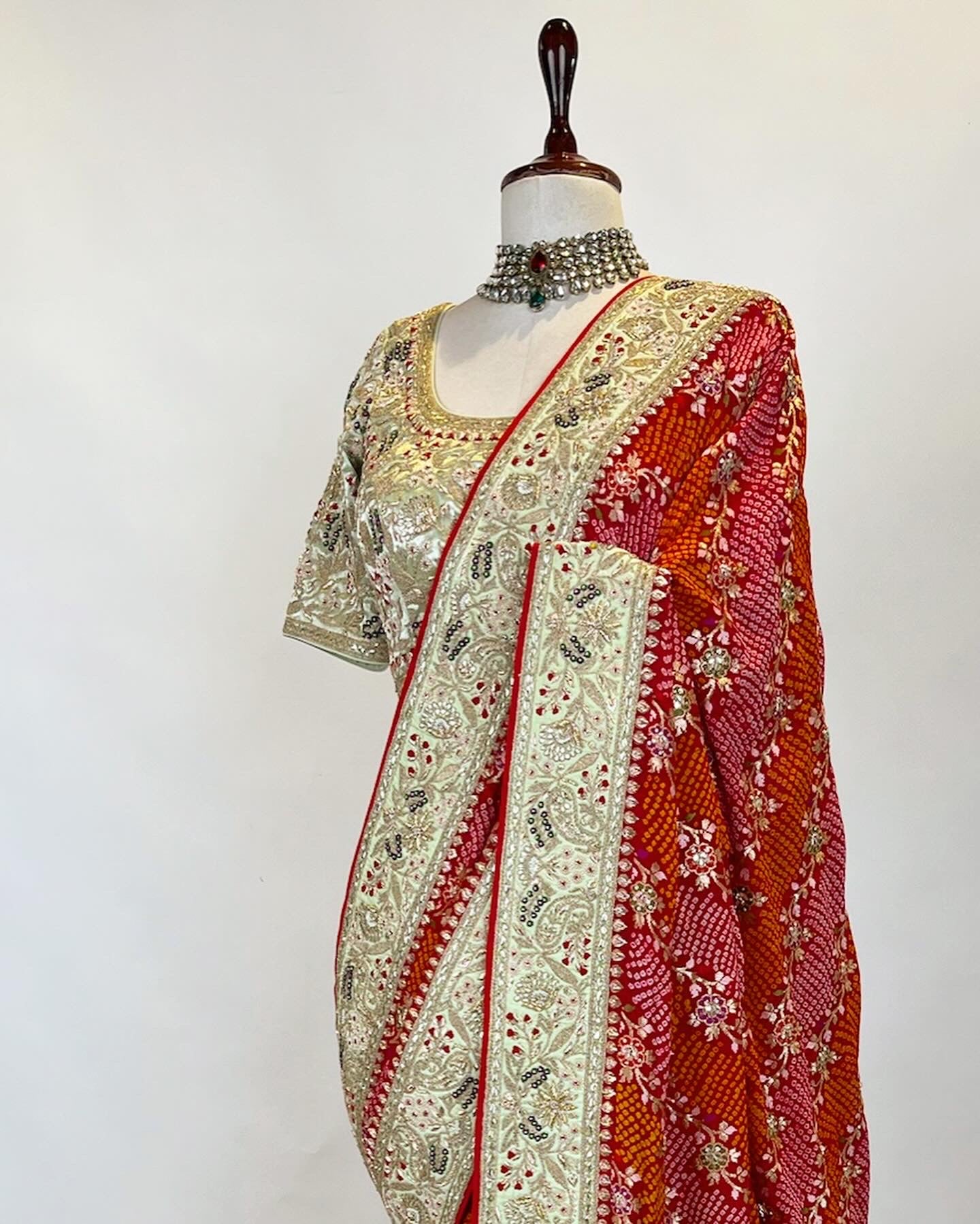 Rai Bandhej in Meena Kadwa Weave with Marodi and Zardosi work Saree