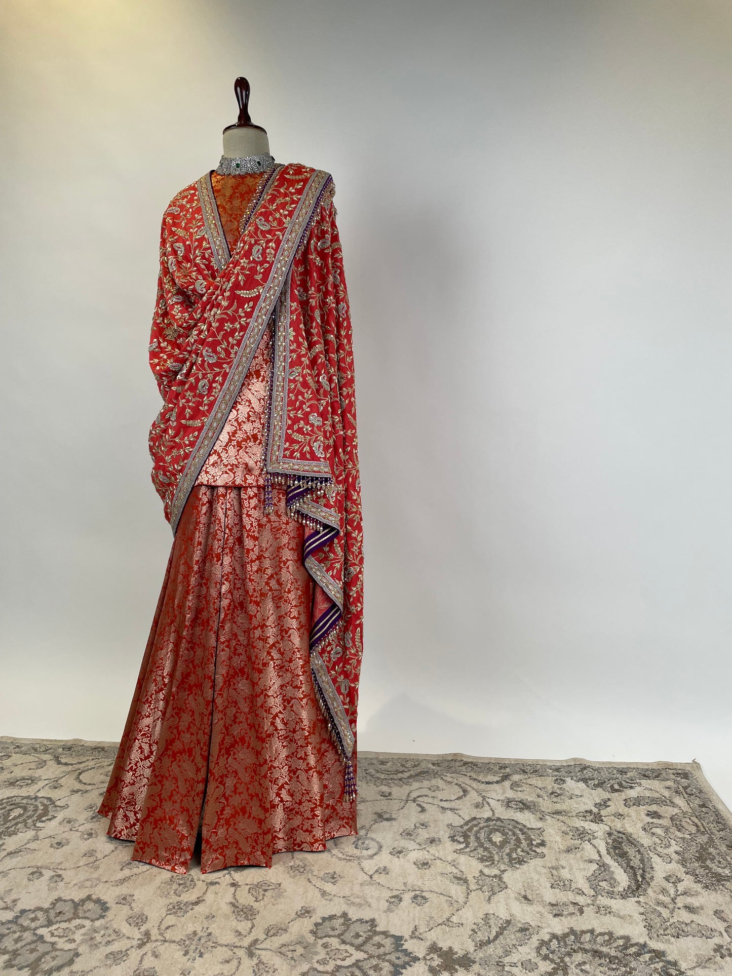 Burnt Orange Banarasi Sharara Set with Marodi and Zardosi Embroidered Dupatta