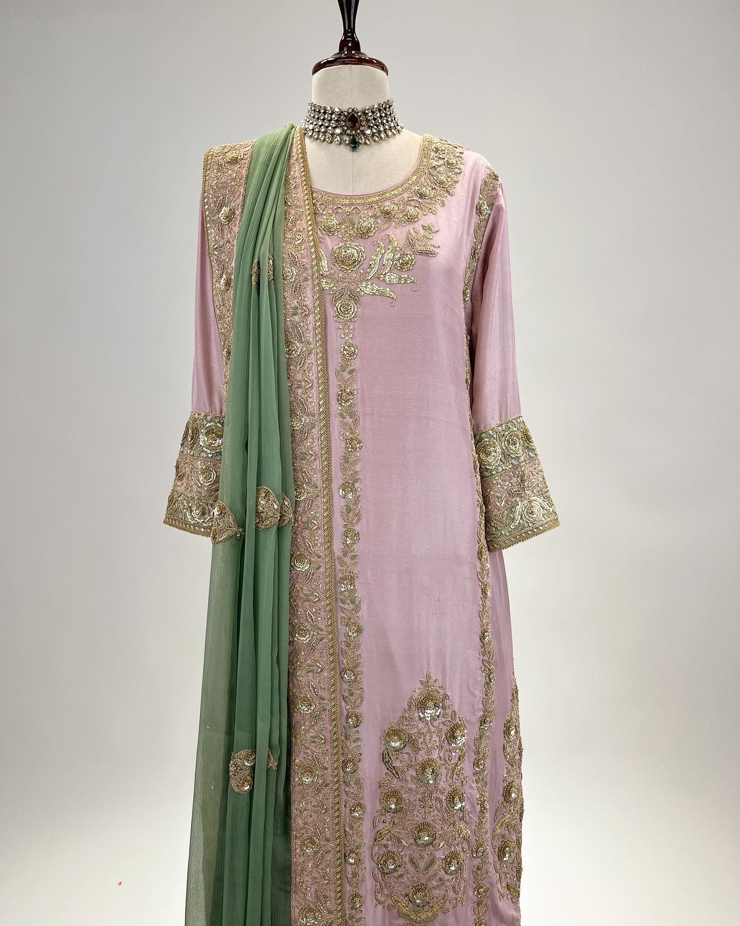 MARODI & ZARDOSI EMBROIDERED A LINE KURTA ENSEMBLE