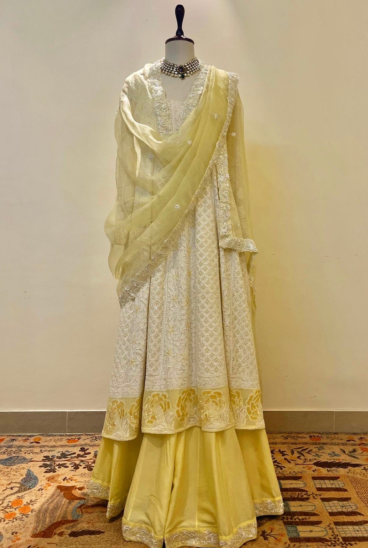 CHIKANKARI ANARKALI WITH SHARARA WITH DETAILED SEQUIN & RESHAM WORK