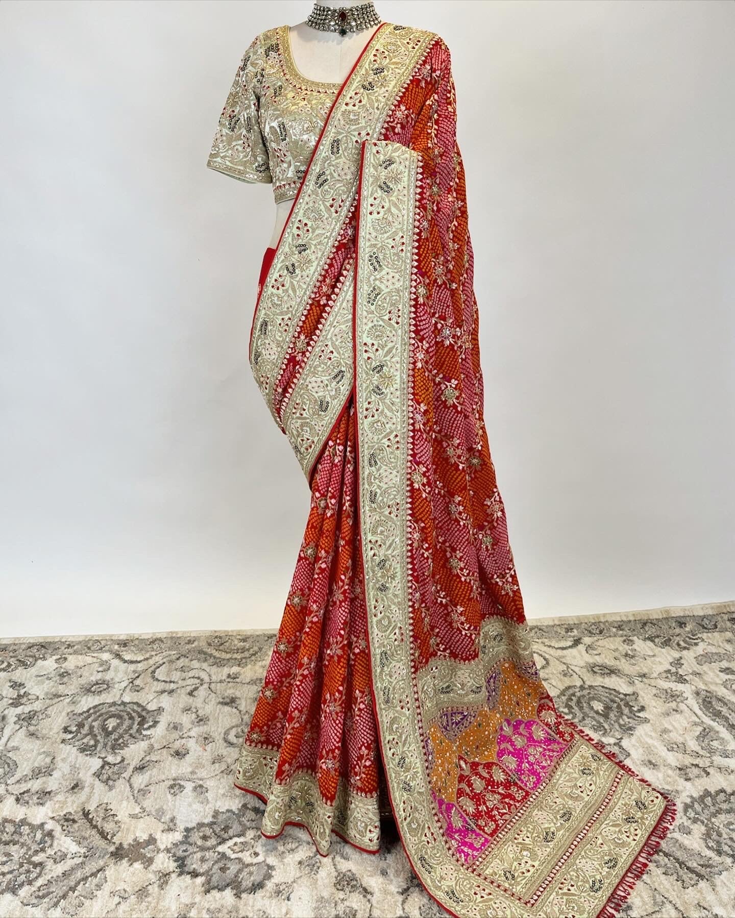 Rai Bandhej in Meena Kadwa Weave with Marodi and Zardosi work Saree