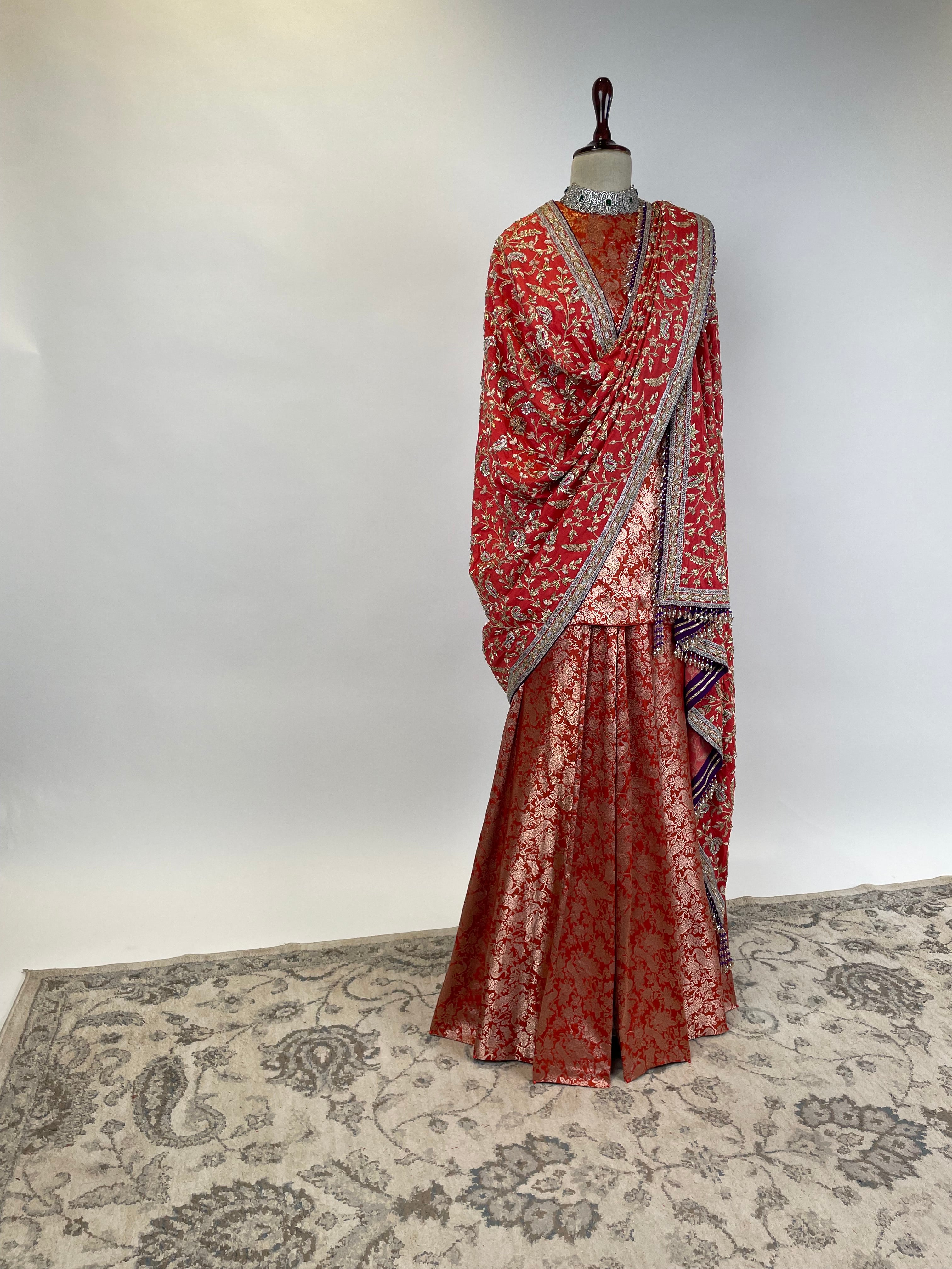Burnt Orange Banarasi Sharara Set with Marodi and Zardosi Embroidered Dupatta