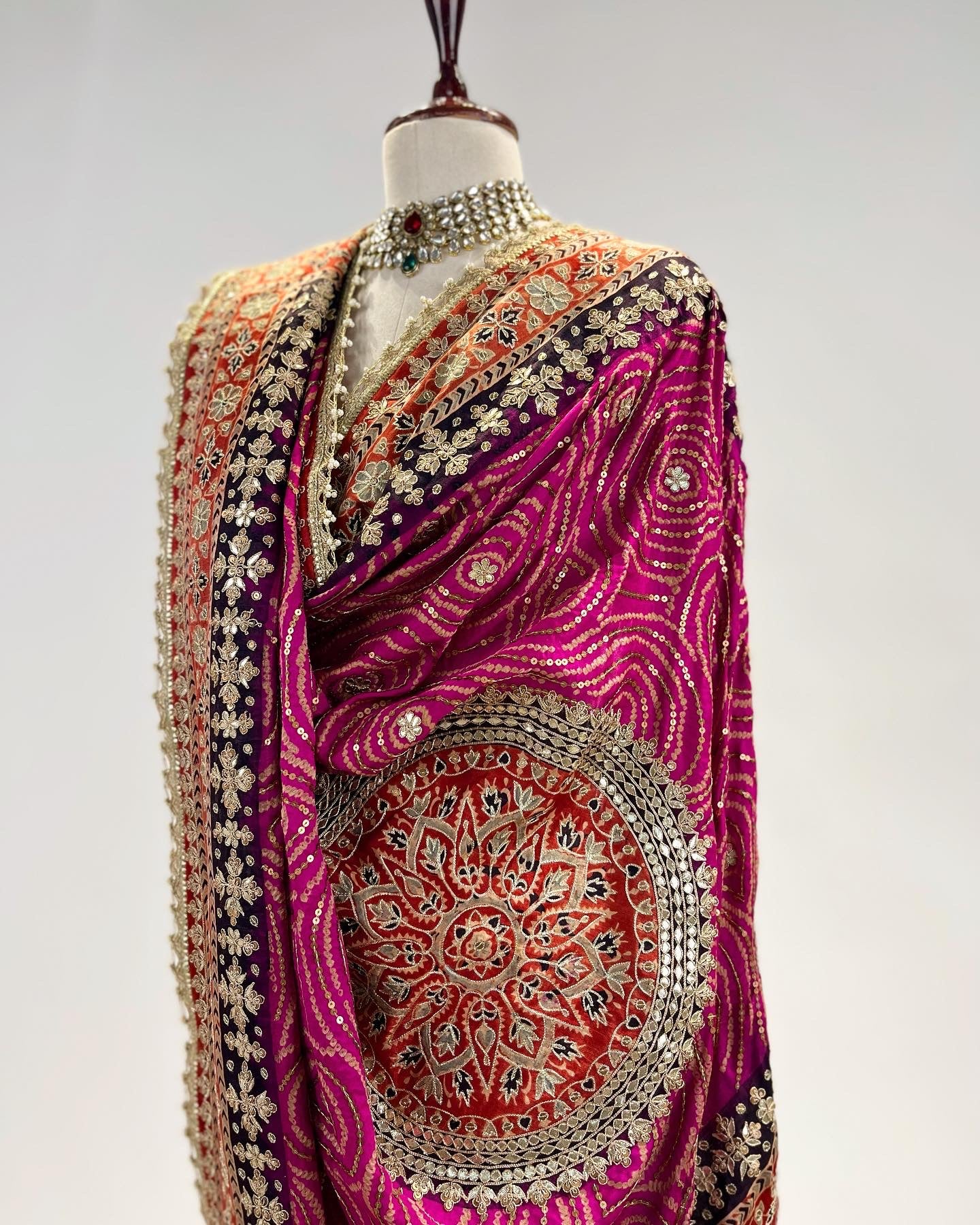 PINK AJRAKH BANDHANI DUPATTA